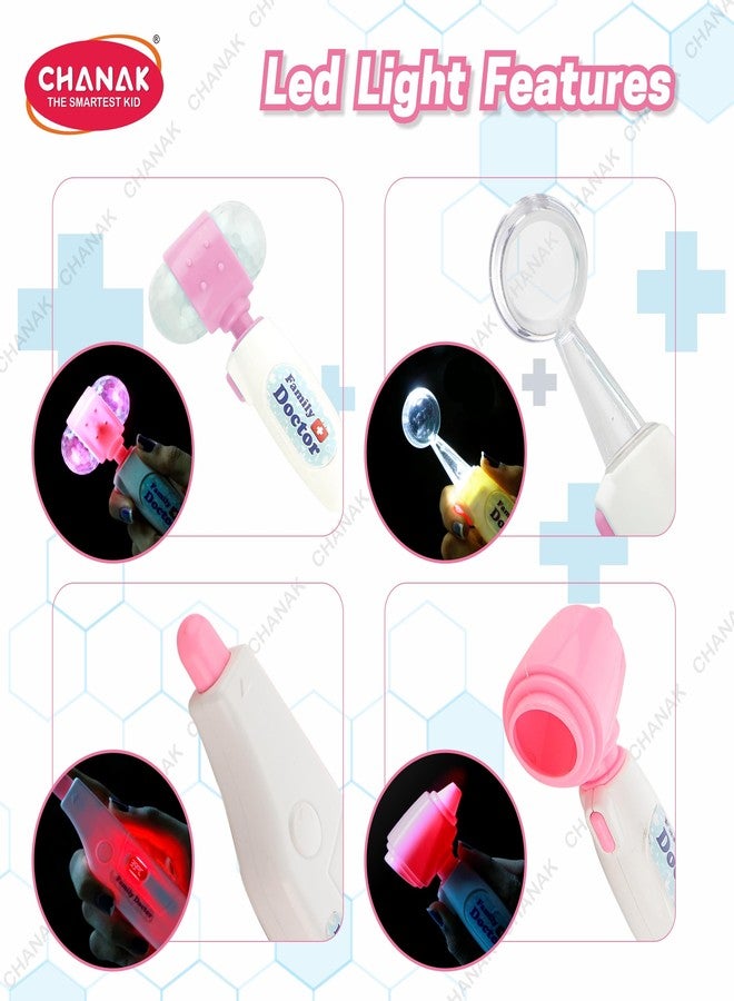 Chanak مجموعة الطبيب المميزة من تشاناك للأطفال مع أدوات مضيئة بتقنية LED، مجموعة لعب الأدوار للأطفال فوق سن 3 سنوات، طقم طبيب مكون من 10 قطع للأولاد والبنات، معتمد من مكتب المعايير الهندية (BIS). (وردي) - Image 3